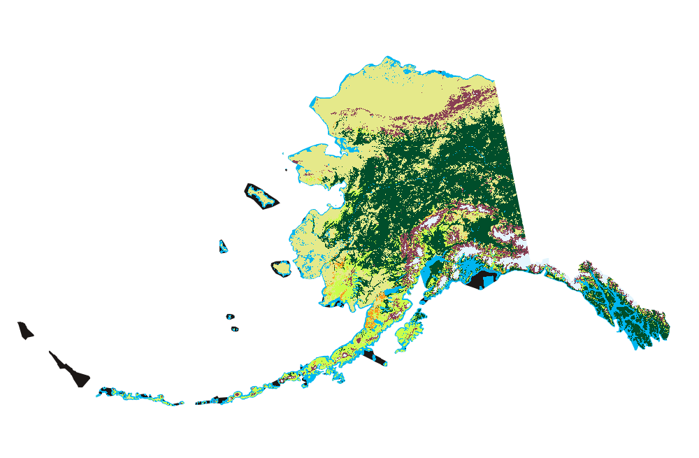 Map of LCMS Land Cover output across Alaska