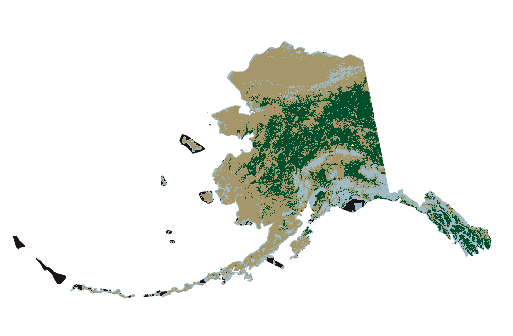 Map of LCMS Land Use output across Alaska