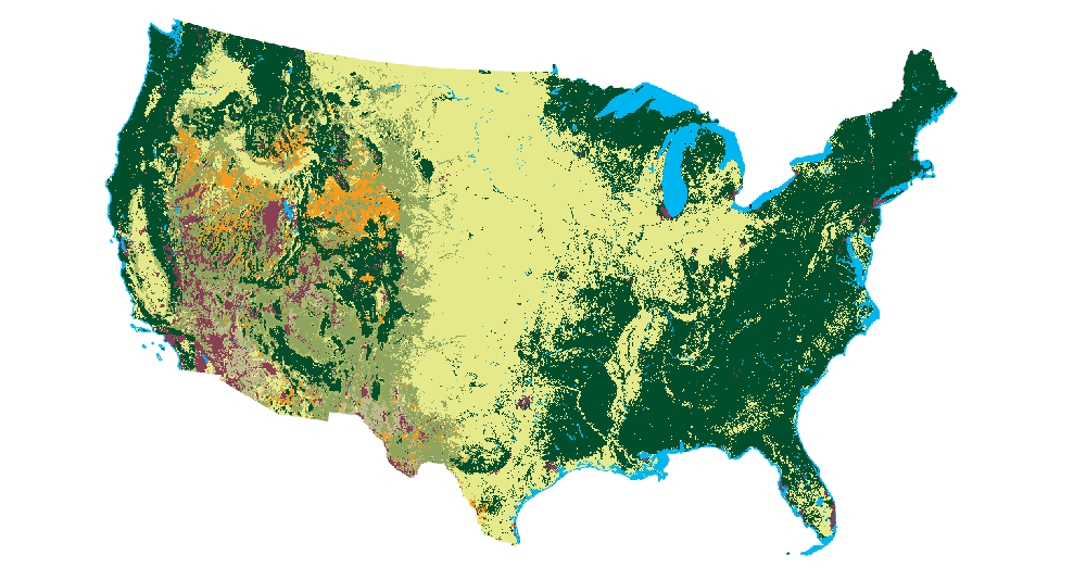 Map of LCMS Land Cover output across the U.S.