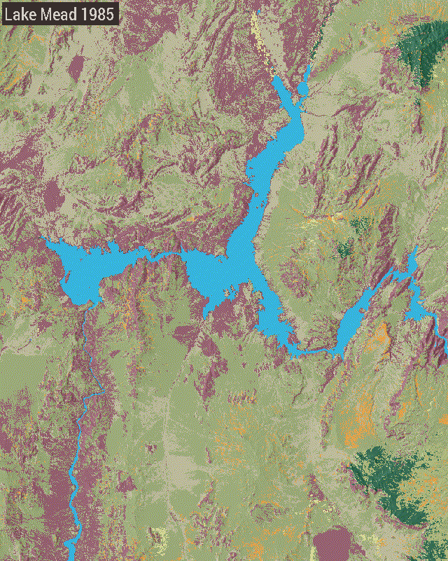 Example area showing LCMS land cover changing over Lake Mead