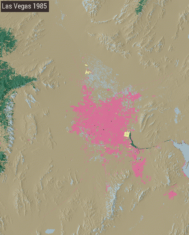 Example area showing LCMS land use changing over Las Vegas